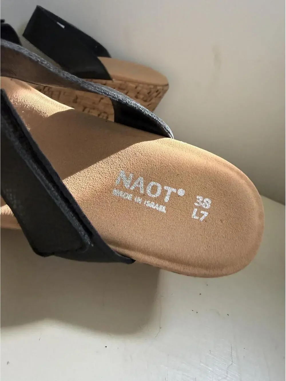 Naot Caveran Soft Black Leather Wedge Sandals Size 38 Women's 7.5